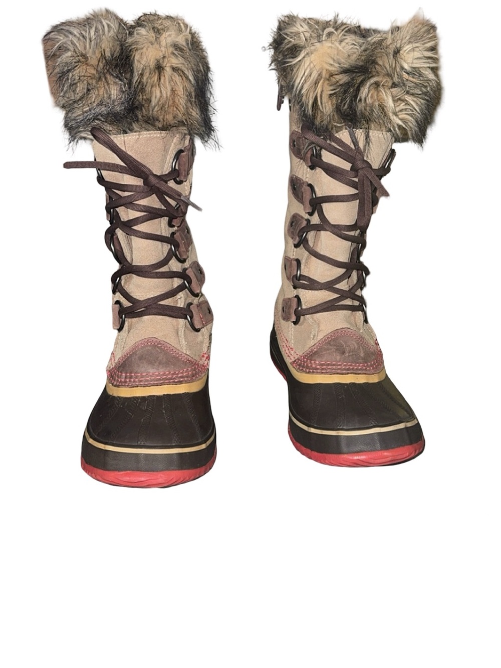 Sorel Women's Faux-Fur Trim Lace-Up Winter Boots - Beige/Brown